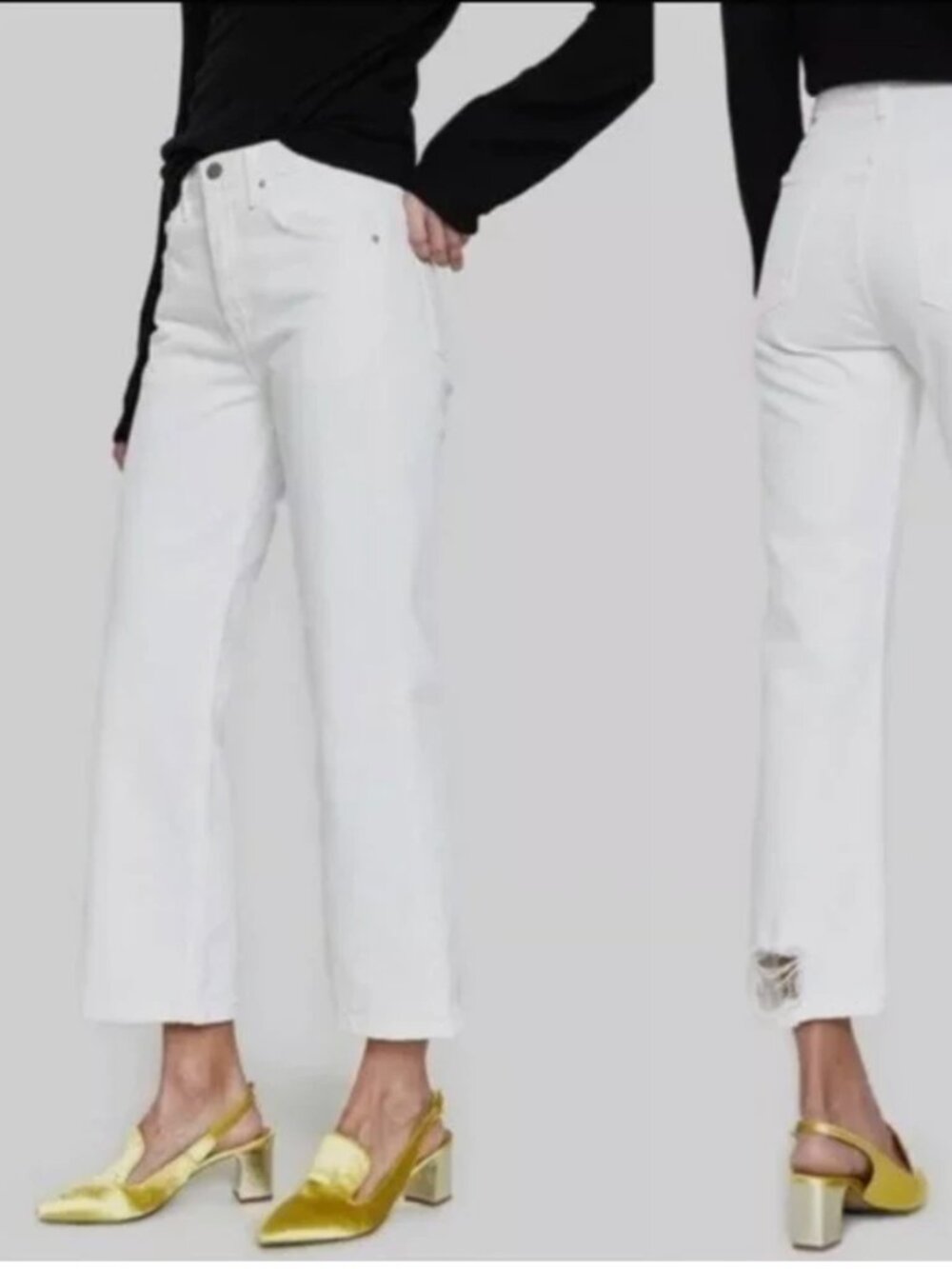 NWT Grlfrnd Linda High- Rise Pop Crop Jeans in Albedo (White), Size 30 $228
